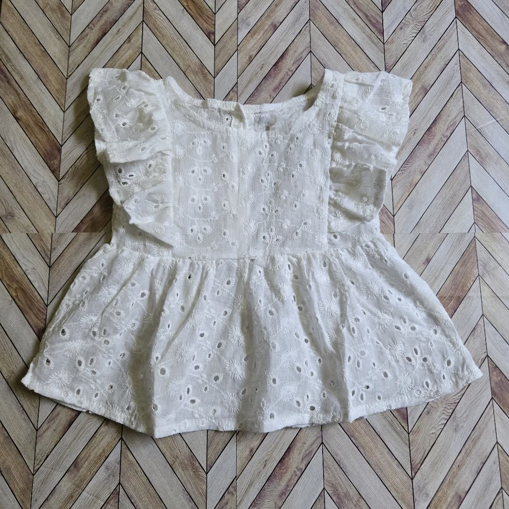 Baby Girl Peach Print Bloomer Set Ruffle Eyelet Tunic Top & Summer Shorts 9-12M